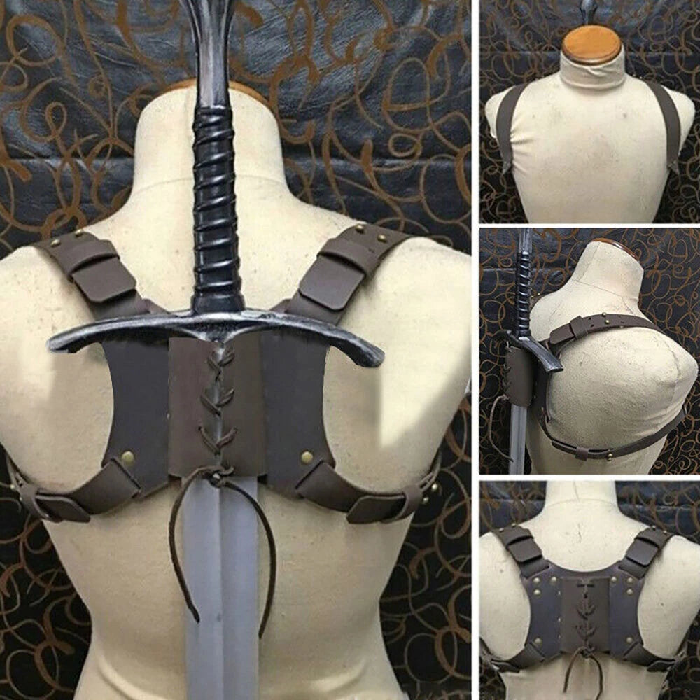 Medieval Retro PU Leather Back Sword Holder Scabbard for Cosplay