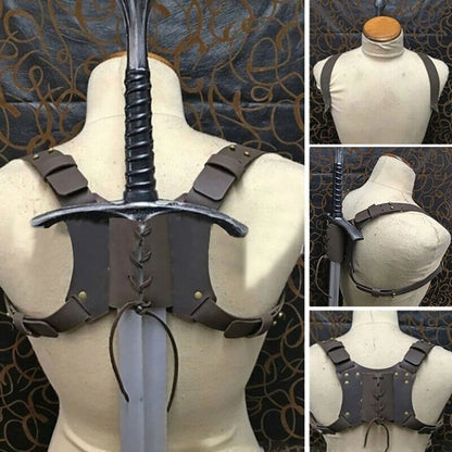 Medieval Retro PU Leather Back Sword Holder Scabbard for Cosplay
