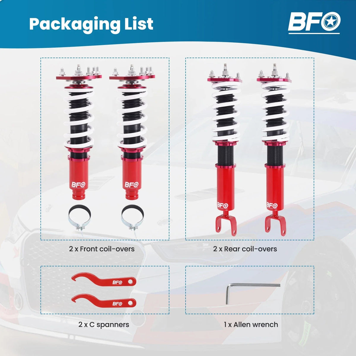Coilover Suspension Kit 24-Level Damping Adjustable for Honda Prelude (1992–2001)