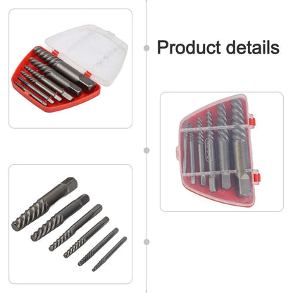 6-Pc Spiral Screw Extractor Kit for Removing Stuck Broken Screws/Bolts