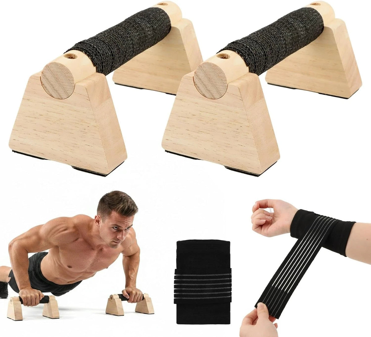 2X Wooden Parallettes Bars for Calisthenics Equipment