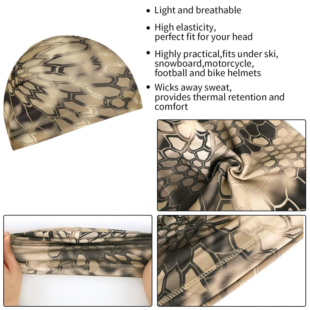 Set of 6 Cooling Skull Caps for Various Sizes (Black, Grey, Dark Blue, Camouflage)