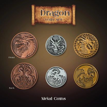 3 Pcs Dragon Coin Set for RPG Games (38mm, 35mm, 30mm)