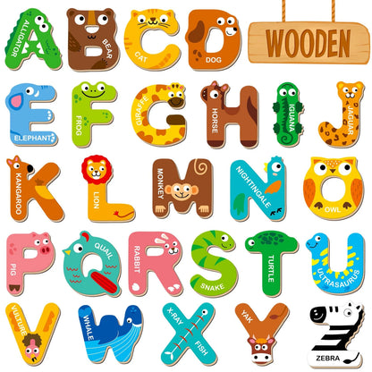 26 Magnetic Wooden Letters for Kids - Colorful Animal Alphabet ABC