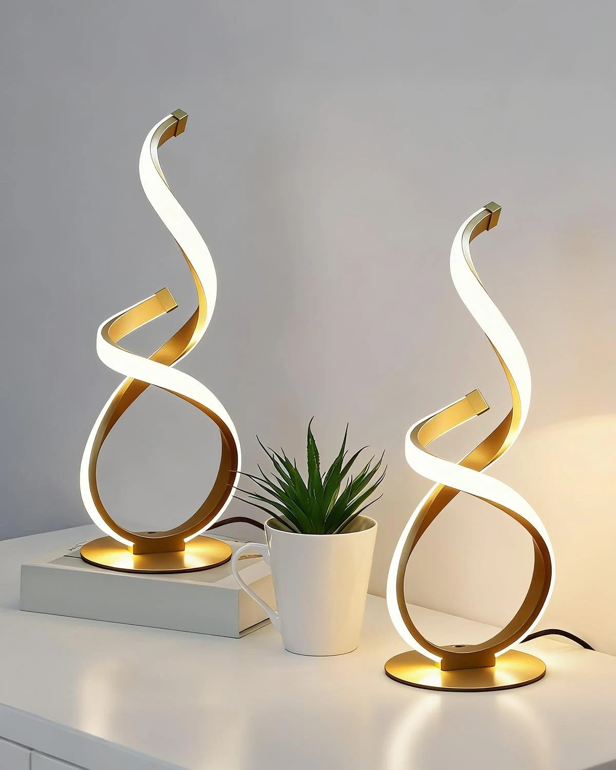 2 Pack LED Spiral Desk Light for Bedside Table - Touch Dimmable, 3 Color Temp