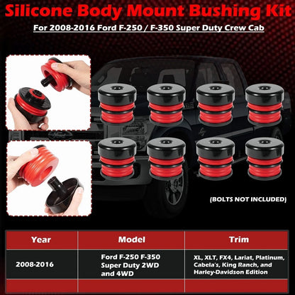 Silicone Body Mount Bushing Kit for Ford F-250 F-350 Super Duty (2008–2016)