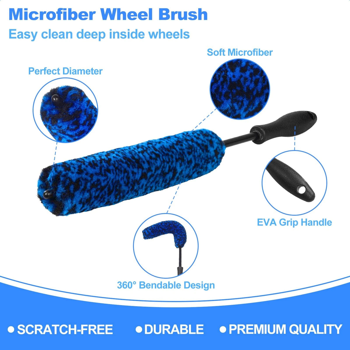 3X Wheel Brush Kit for Cleaning and Tire (3P-BLUE, Blue)