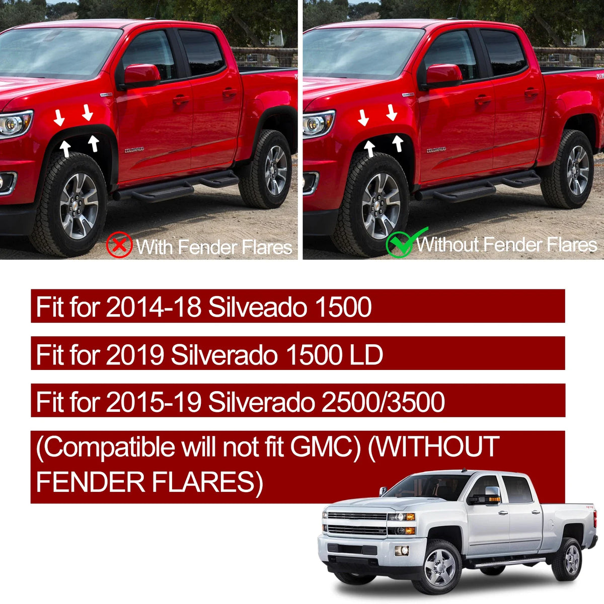 Front and Rear Mud Guards for 2014–2019 Chevy Silverado 1500/2500/3500
