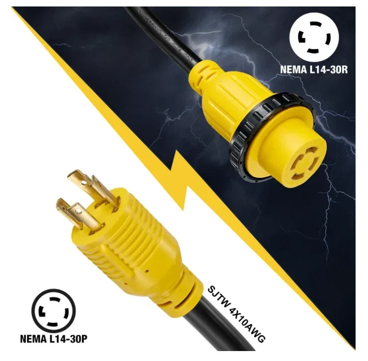 RV Generator Cord for L14-30P to L14-30R (30 Amp, 20 ft) (2015–2025)