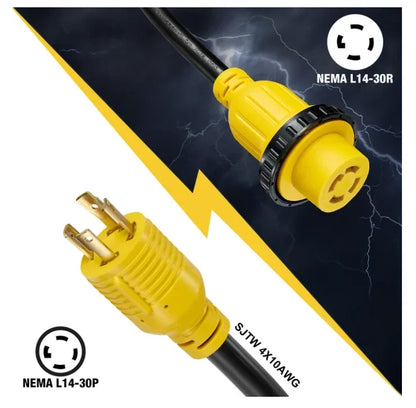 RV Generator Cord for L14-30P to L14-30R (30 Amp, 20 ft) (2015–2025)