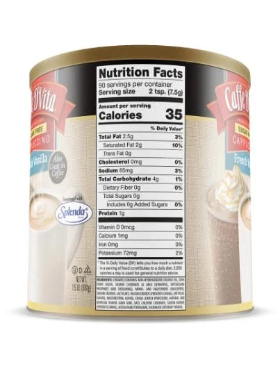 Caffe D'Vita Sugar Free French Vanilla Cappuccino Instant Coffee Powder 1.5 Lb
