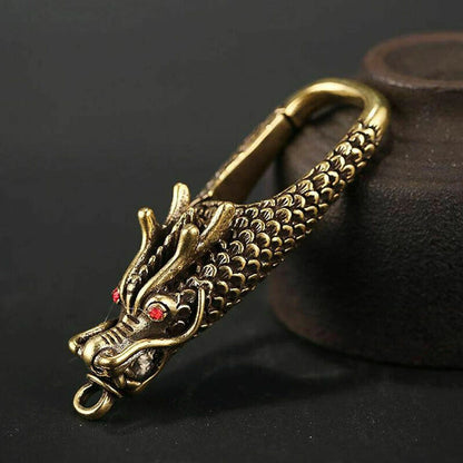 Solid Brass Dragon Head Belt Clip Buckle Key Chain Ring Holder Hook