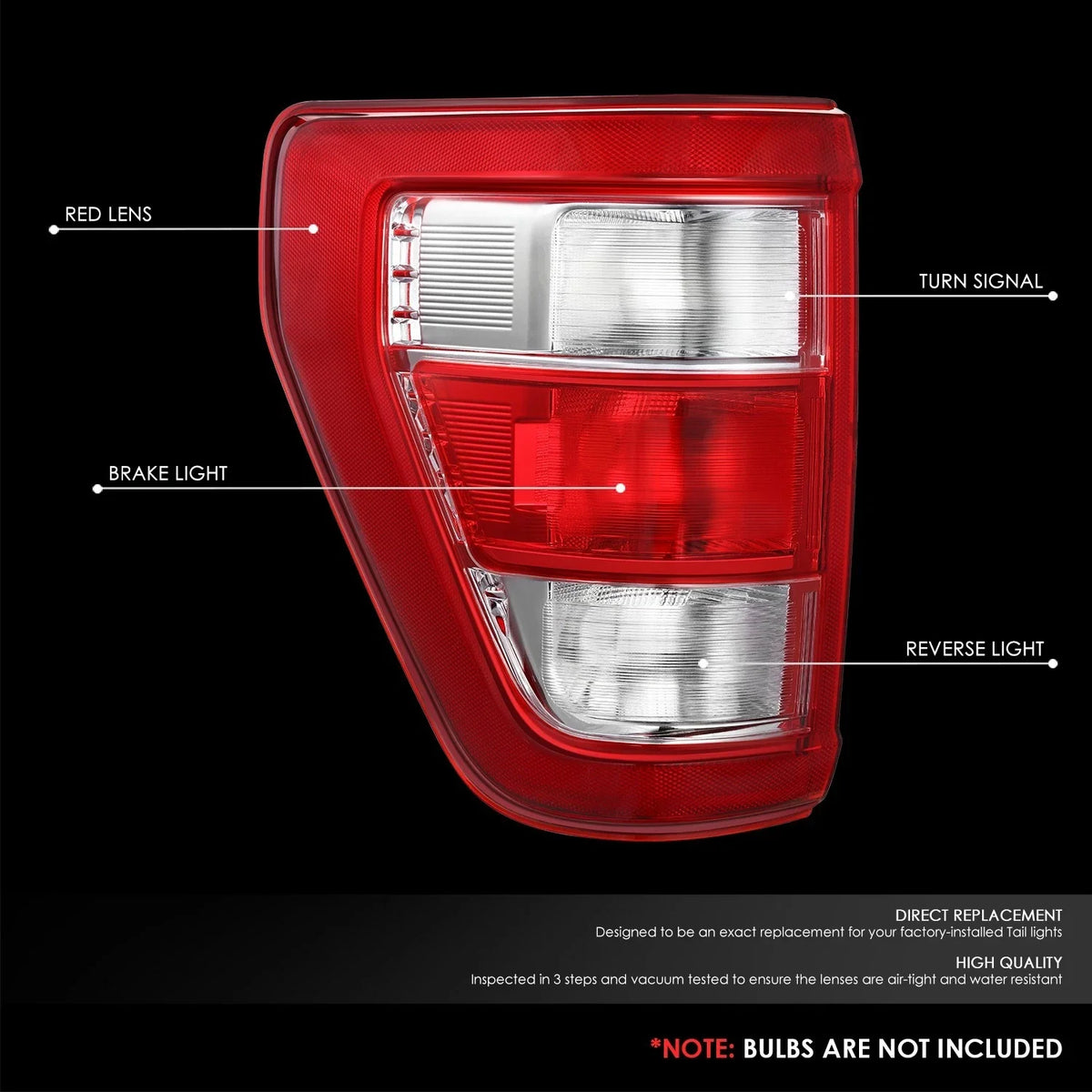 Driver Side Tail Light for Ford F-150 (2021–2023) OE Style Chrome Red Lens