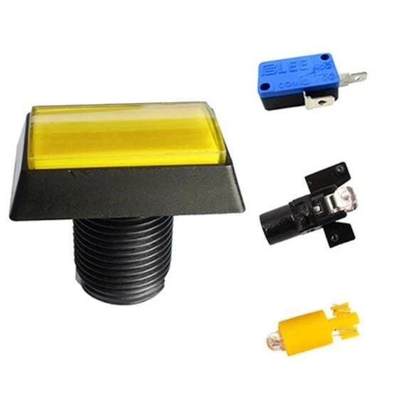 1Pc Yellow LED Arcade Square Rectangle Push Button for Universal Use