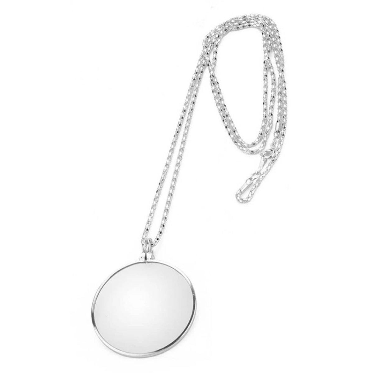 Magnifying Glass Necklace Monocle 5X 2x2 inches Silver