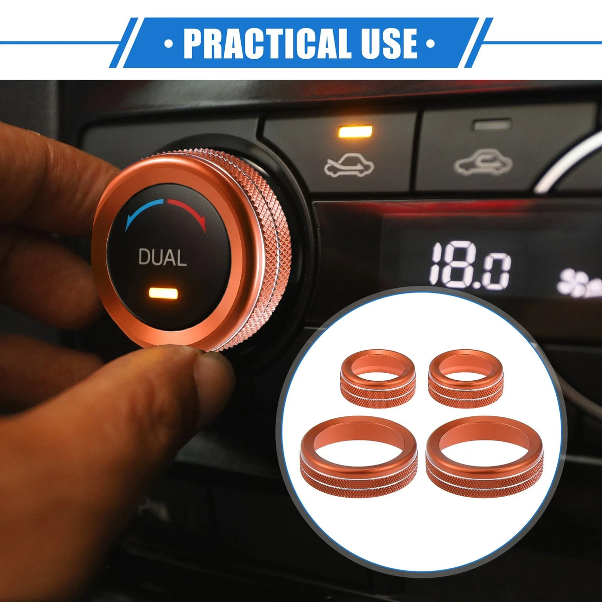 Set of 4 AC Climate Control Knob Rings for Ford Maverick (2022–2023) Orange