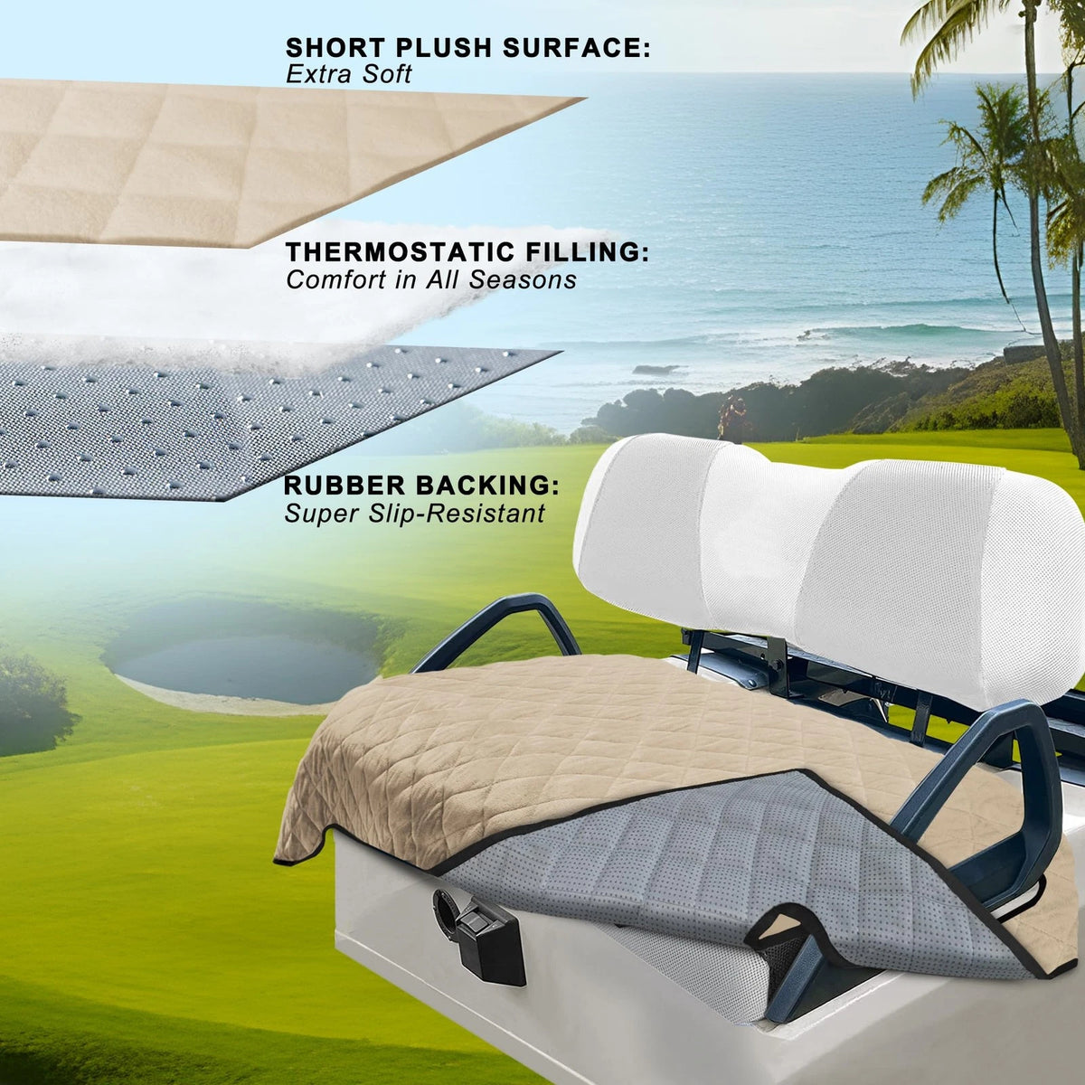 Set of 2 Golf Cart Seat Covers for 2 & 4 Passenger Carts (51"x 30.5", Khaki)