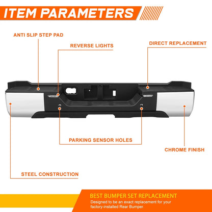 Rear Bumper Assembly for Toyota Tundra (2022–2026) w/Park Sensor Hole + LED Lamp Chrome