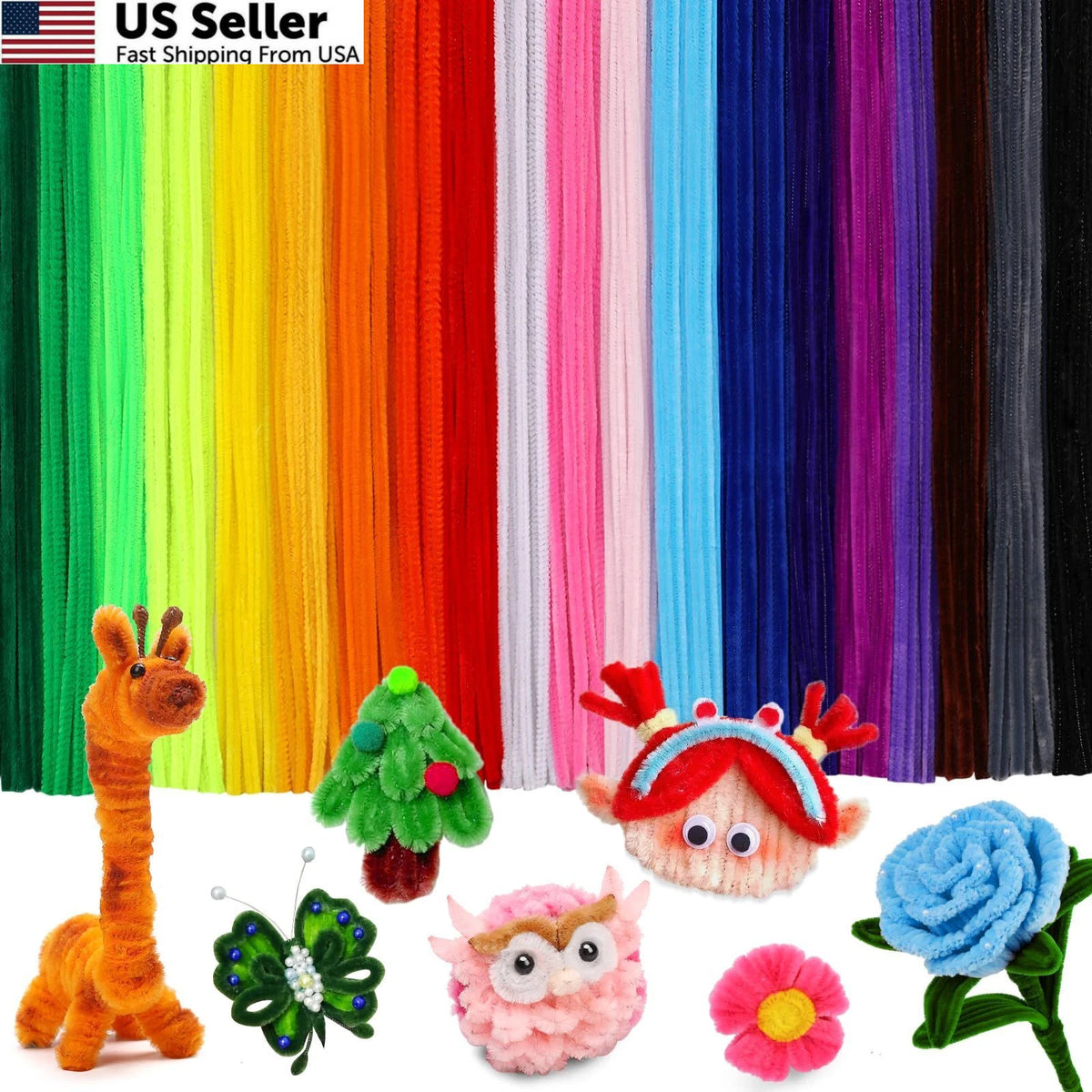 200 Pcs Pipe Cleaners for Creative Projects (20 Colors)