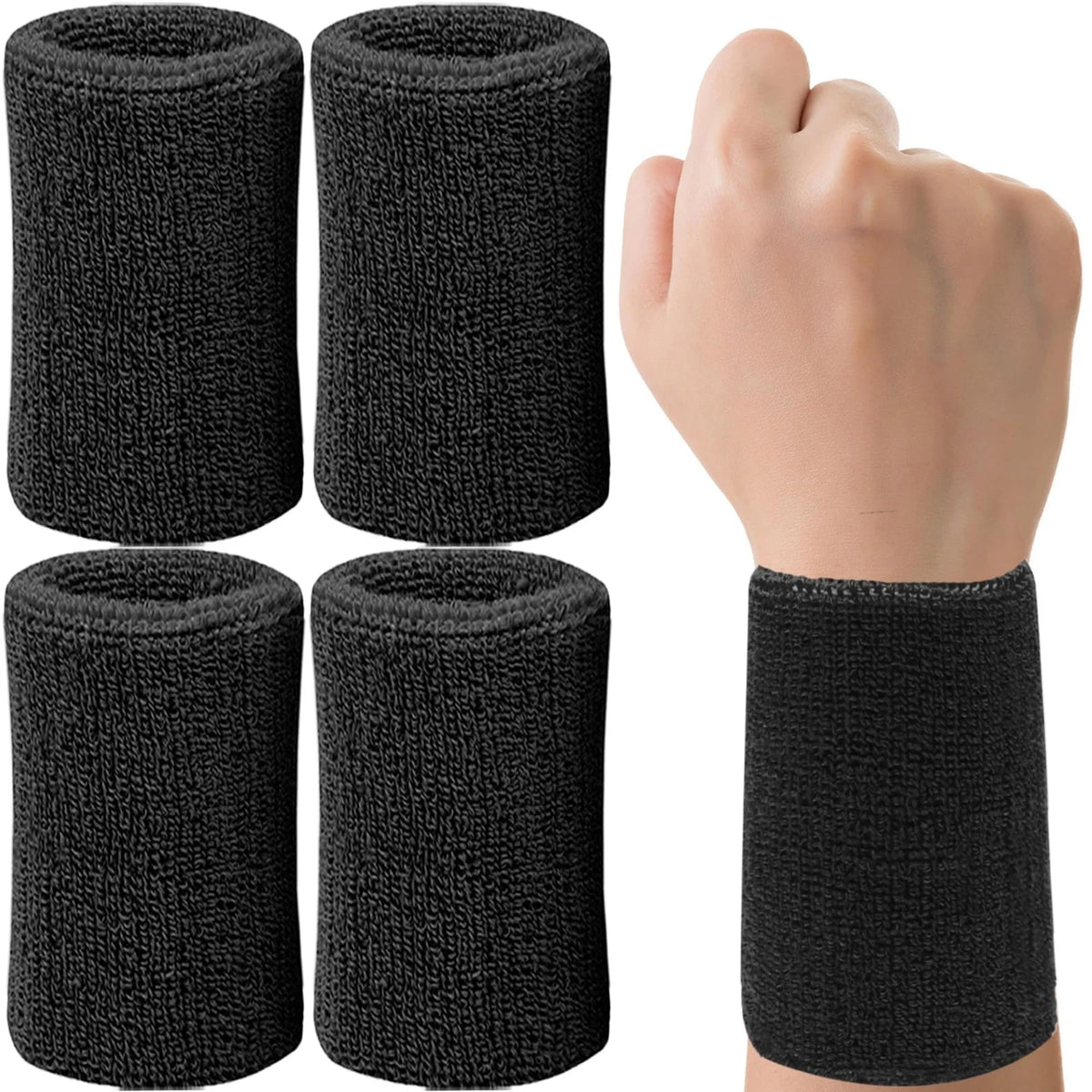 6 Inch Wrist Sweatbands for Tennis (Black)