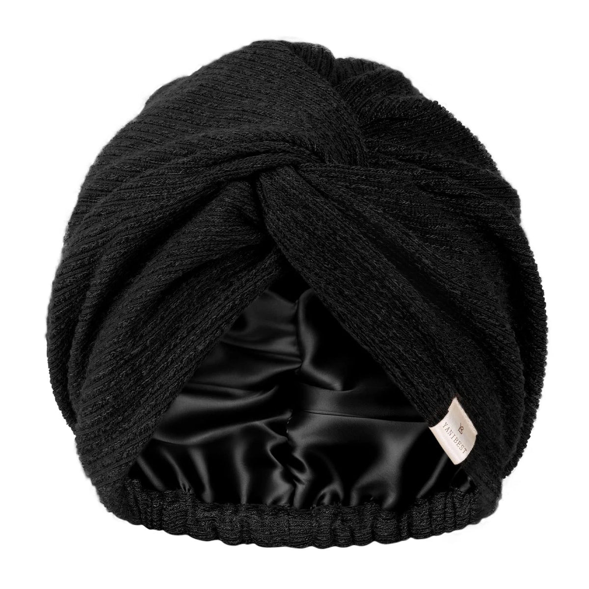 Soft Butter-Satin Lined Beanie Turban for Winter (One Size, Black)