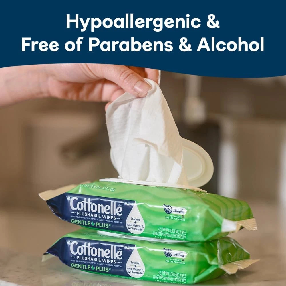 Cottonelle GentlePlus Flushable Wet Wipes for (42 Count, Pack of 4)