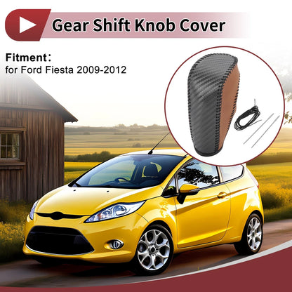 Gear Shift Knob Cover for Ford Fiesta (2009–2012) Black Brown Faux Leather