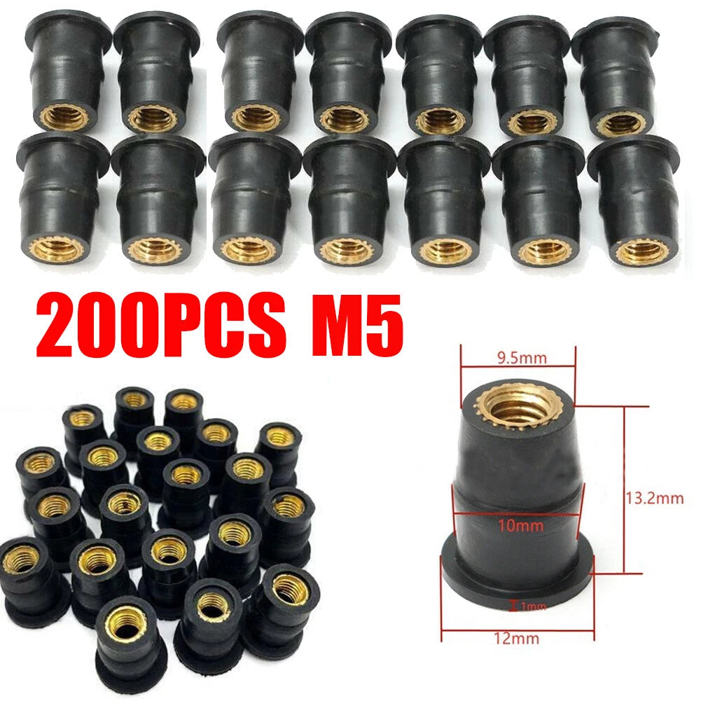 200PC M5 Rubber Well Nut for Motorcycle Bike ATV Windscreen Fairing