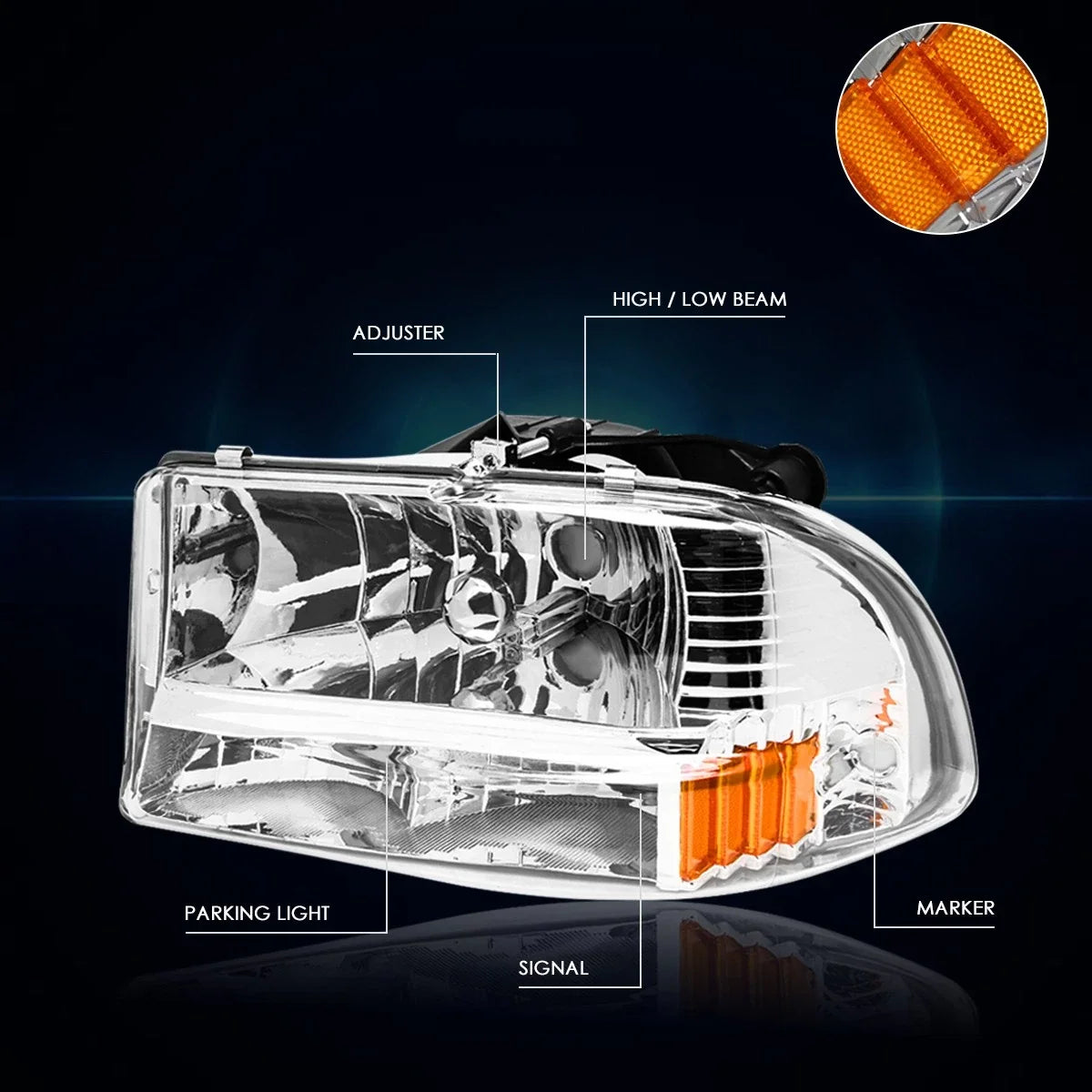 Bumper Headlight Lamp Chrome Housing Amber Corner for Dodge Dakota/Durango (1997–2004)