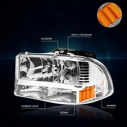 Bumper Headlight Lamp Chrome Housing Amber Corner for Dodge Dakota/Durango (1997–2004)