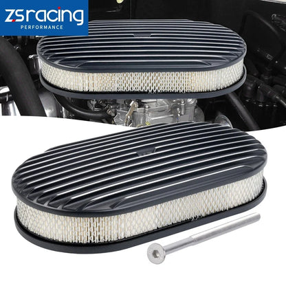 15" Oval Full Finned Air Cleaner for SBC BBC Chevy Ford (5-1/8 Carb Neck)