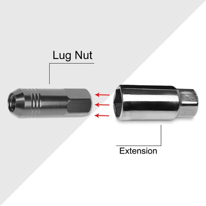 Set of 20 M12X1.25 Gunmetal JDM Open End Conical Wheel Lug Nuts + Extensions 20mm