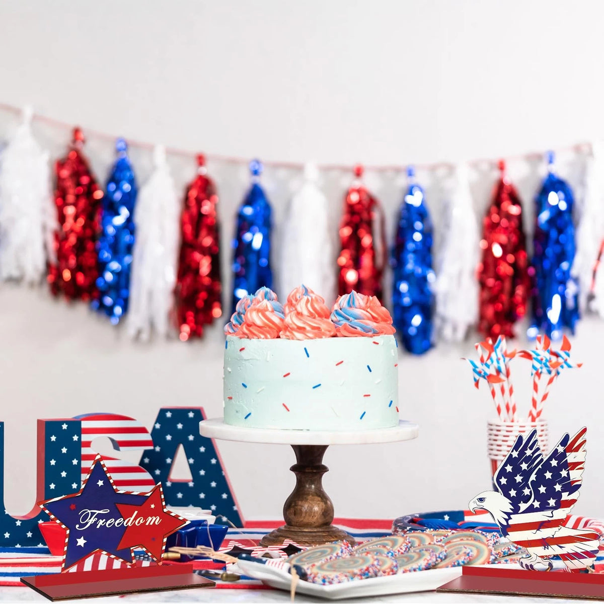 9Pcs Patriotic Wooden Stars for 4th of July Table Decorations