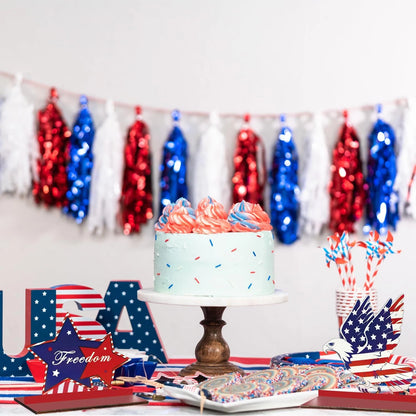 9Pcs Patriotic Wooden Stars for 4th of July Table Decorations