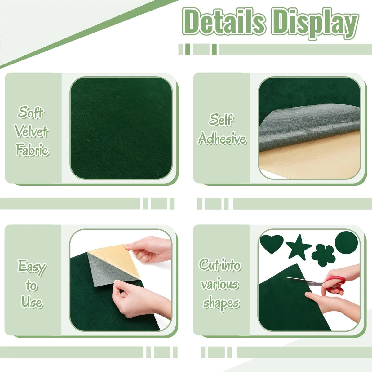 Green Self Adhesive Felt Fabric 105" L X 14.2" W Peel and Stick