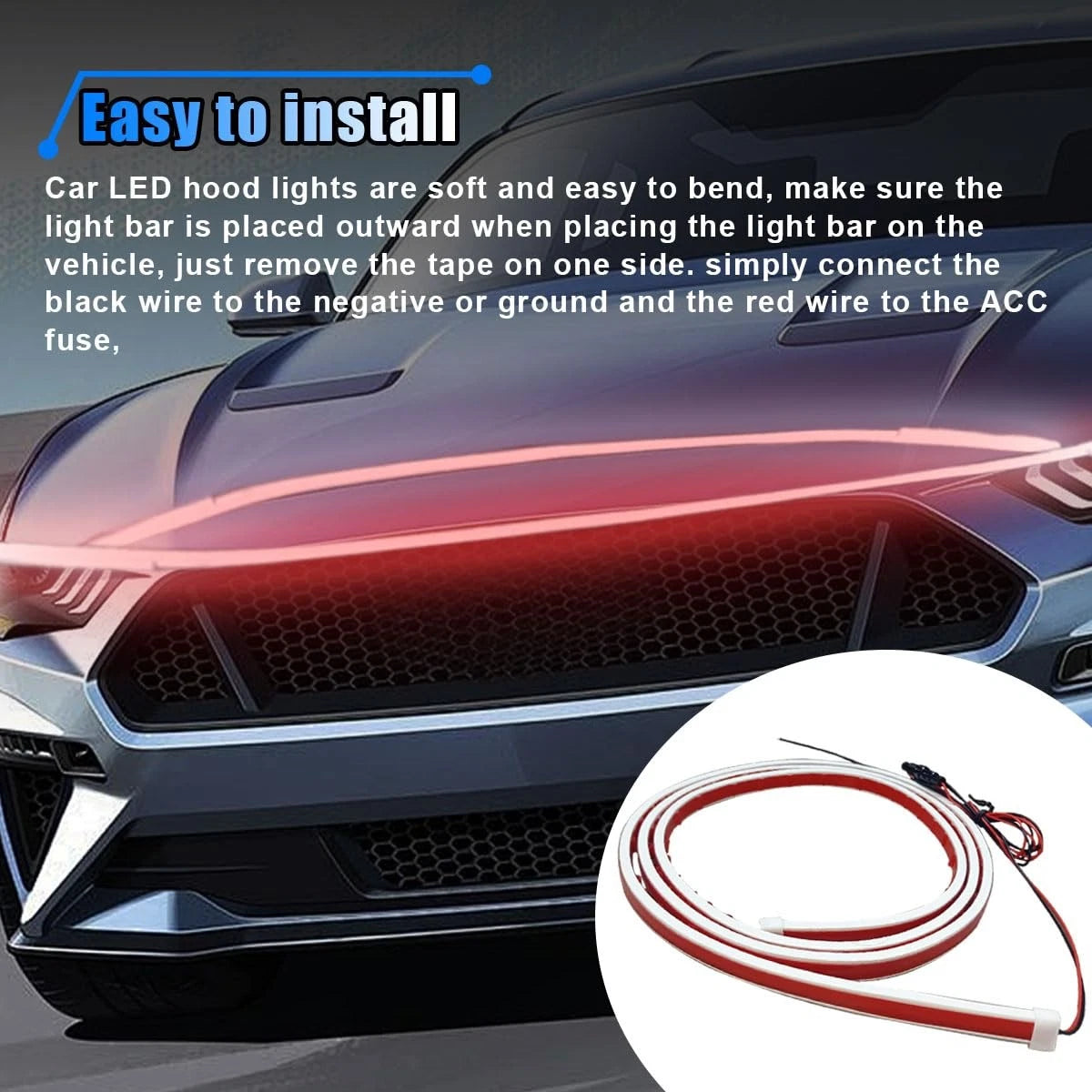 Dynamic LED Car Hood Light Strip for Vehicles (71" Waterproof)
