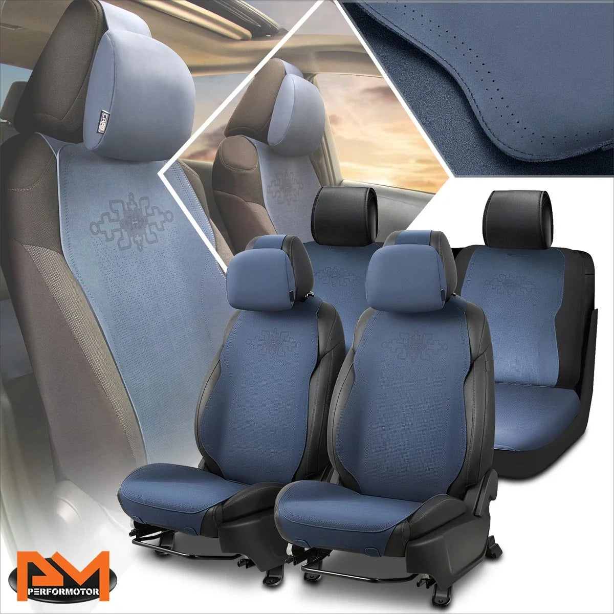 Set of 2 Universal Seat Covers for Cars (1st & 2nd Row) - Blue