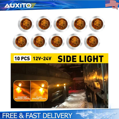 10X Amber LED Strobe Marker Lights for Truck Trailer (3/4 Inch)