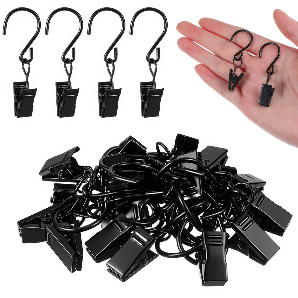 20 PCS S Hook Curtain Clips for Universal Use (2.17 Inch, Black)