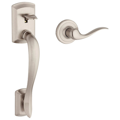 Kwikset Avalon Front Door Handle for Entry (No Lock, Satin Nickel)