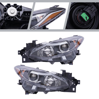 Set of 2 Halogen Headlights for Mazda 3 Sport (2014–2016) BPW1510K0 BPW1510L0