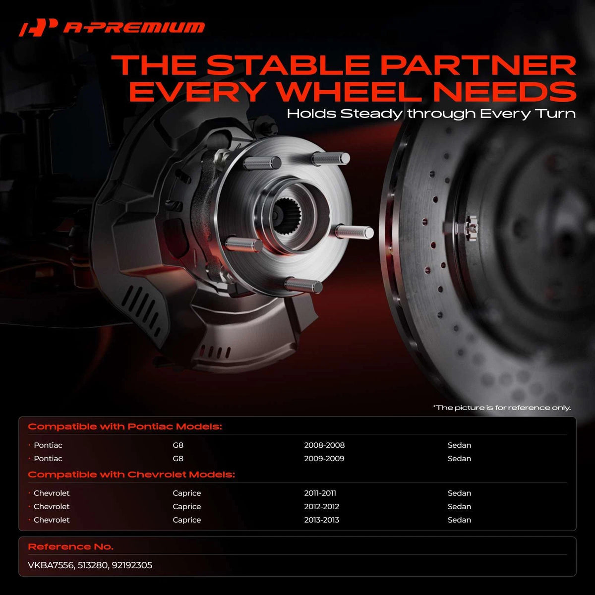 Front Wheel Hub & Bearing Assembly with ABS Sensor for Chevy Caprice (92192305, 513280)
