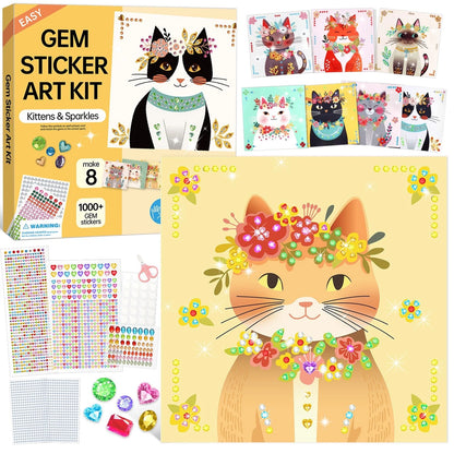 Gem Art Sticker Kit for Kids (Ages 4-12) - Yellow Cat, 9x9 Inch