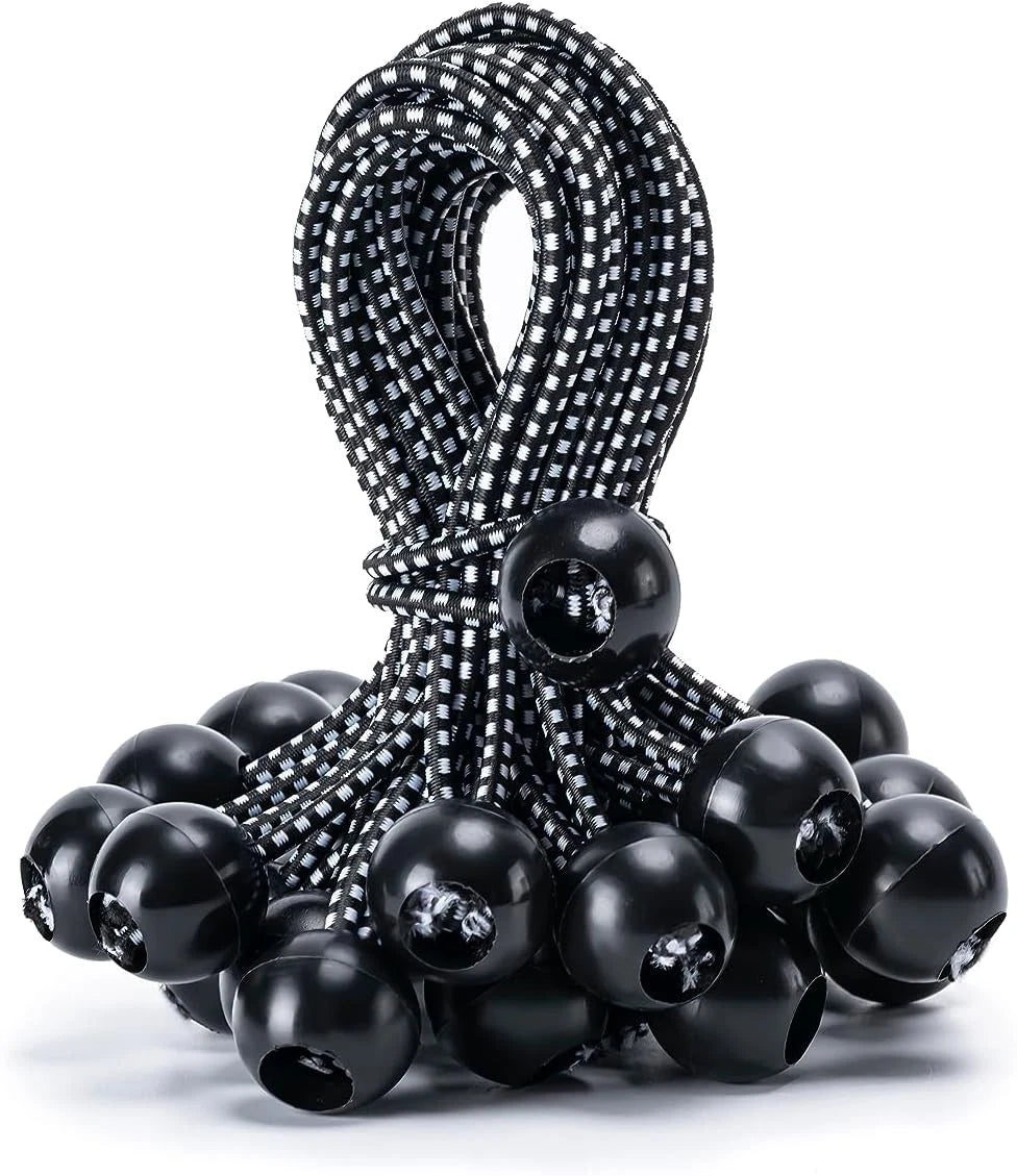 30 Pack 6 Inch Heavy Duty Ball Bungee Cords - Black/White
