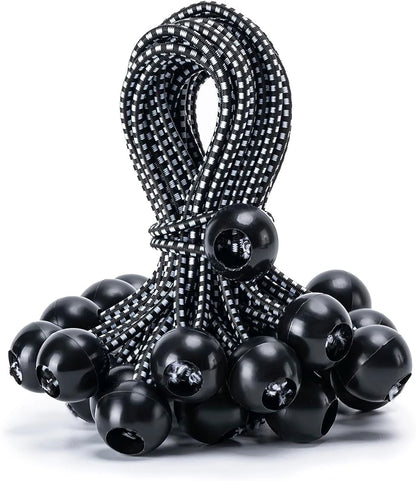 30 Pack 6 Inch Heavy Duty Ball Bungee Cords - Black/White