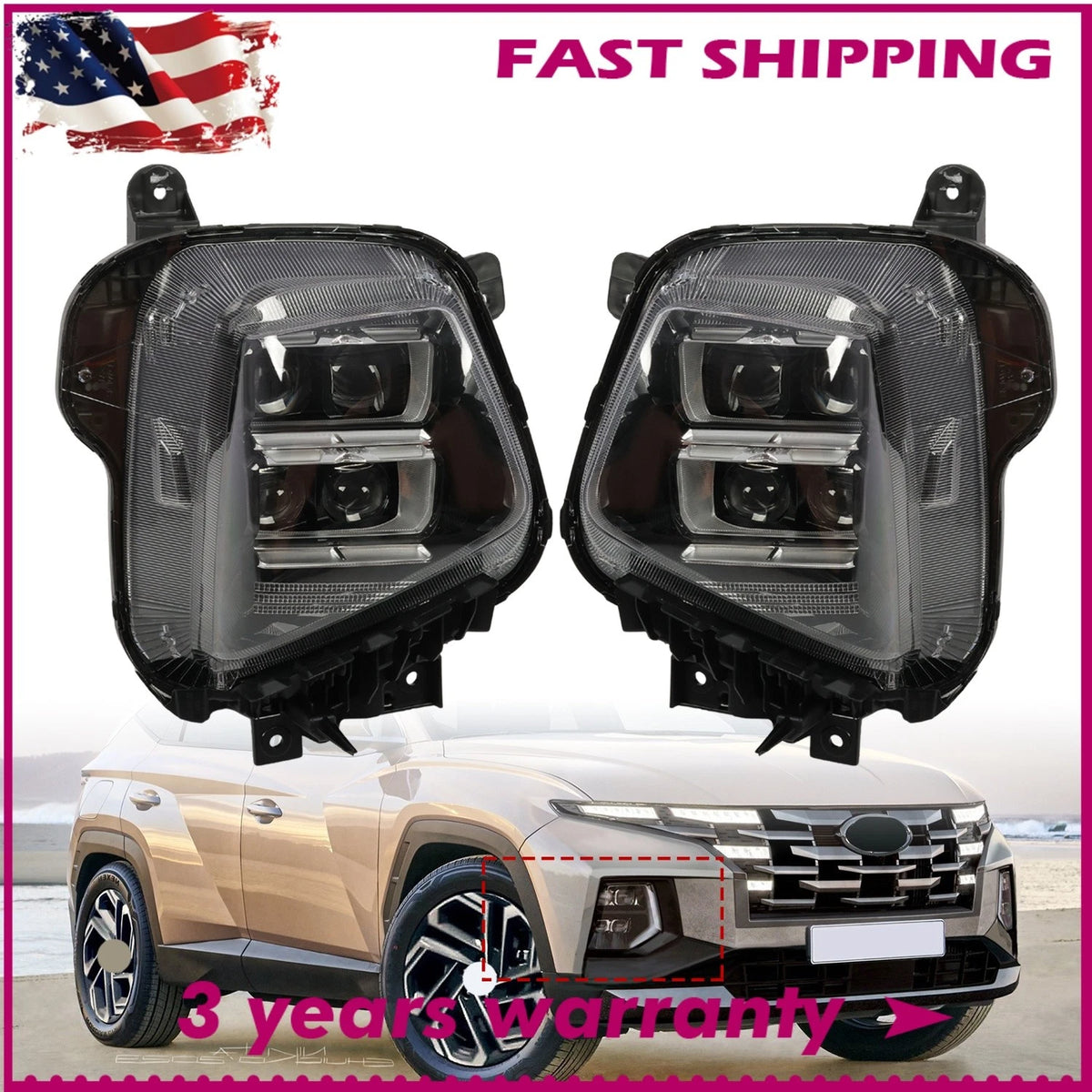 Full LED Headlight Set for Hyundai Tucson (2022–2023) 92101-CW100, 92102-CW100