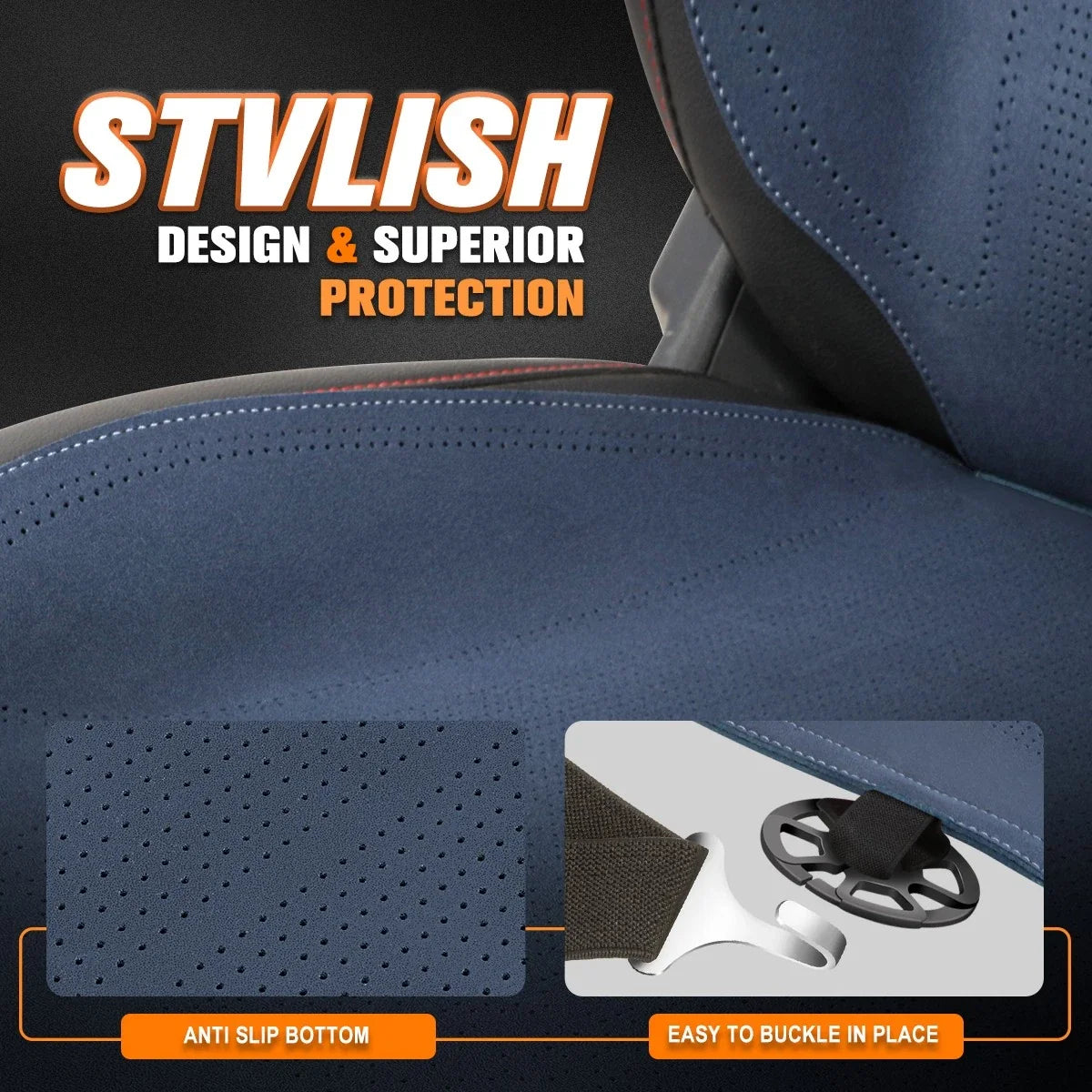 Set of 2 Universal Seat Covers for Cars (1st & 2nd Row) - Blue