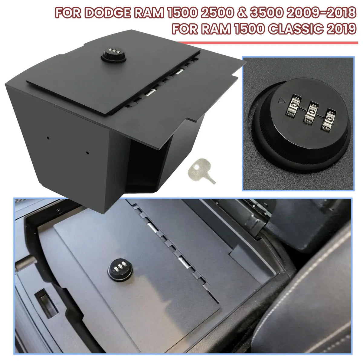 Center Console Safe Gun Vault for Dodge Ram 1500/2500/3500 (2009–2018)