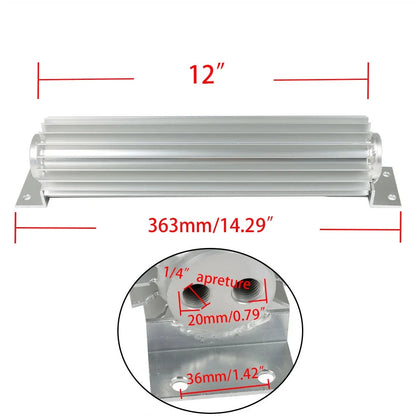 Dual Pass Aluminum Finned Transmission Oil Cooler for Universal Fitment (12")