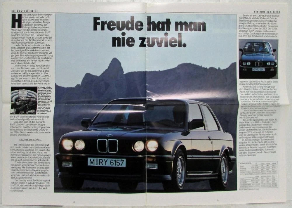 Oversized Sales Brochure for BMW Line of Cars (1987) - German Text